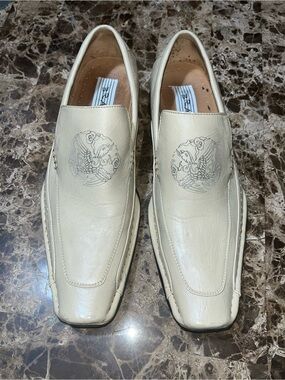 Bravo Chelsea Men’s Shoes 8.5D Cream White Square Toe Slip On Dress Shoes Crane